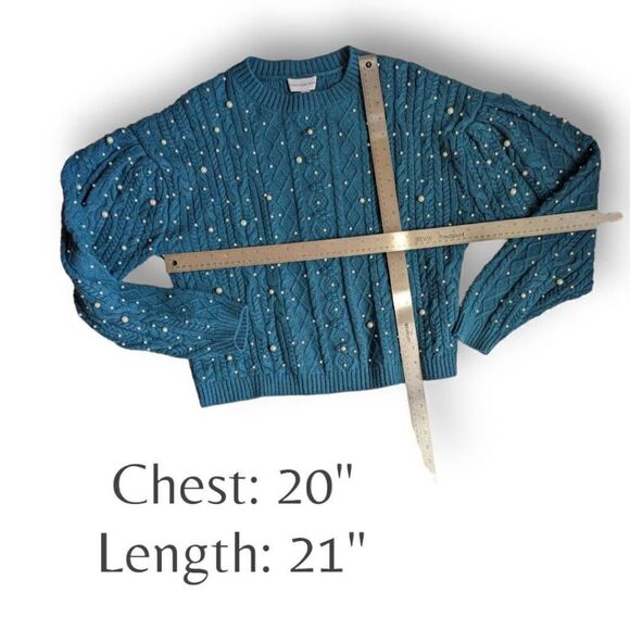 Something Navy Womens Sweater Pearl Embellishment Turquoise Small - Picture 5 of 12